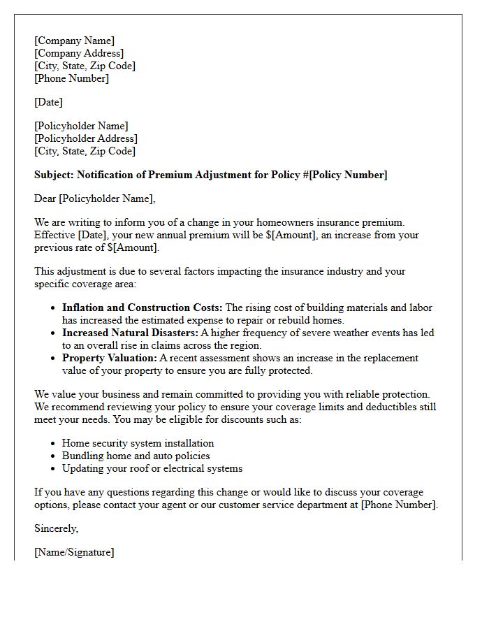 Homeowners Insurance Premium Increase Explanation Letter