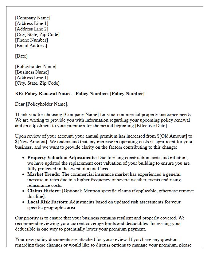 Commercial Property Premium Increase Explanation Letter
