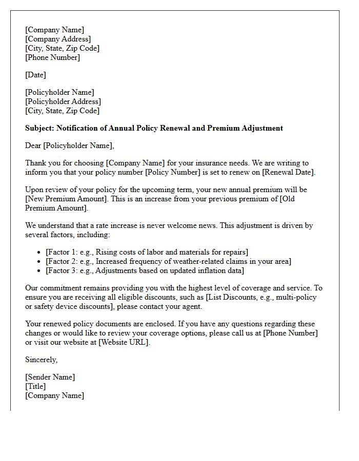 Annual Renewal Premium Increase Explanation Letter