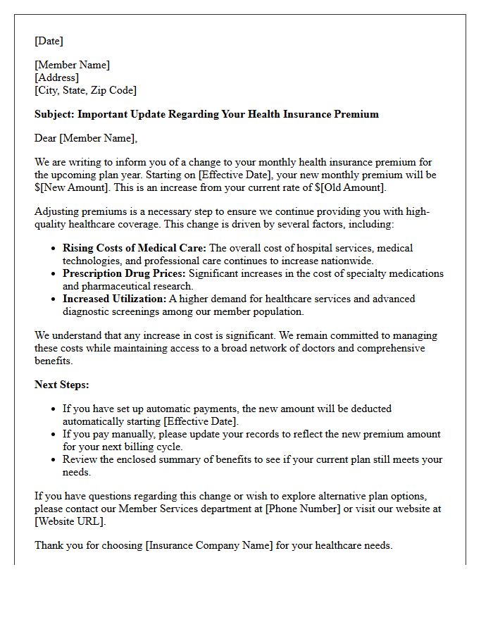 Health Insurance Premium Increase Explanation Letter