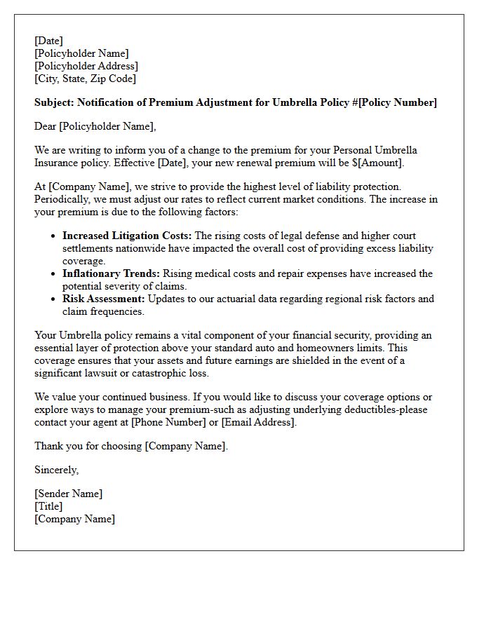 Umbrella Policy Premium Increase Explanation Letter
