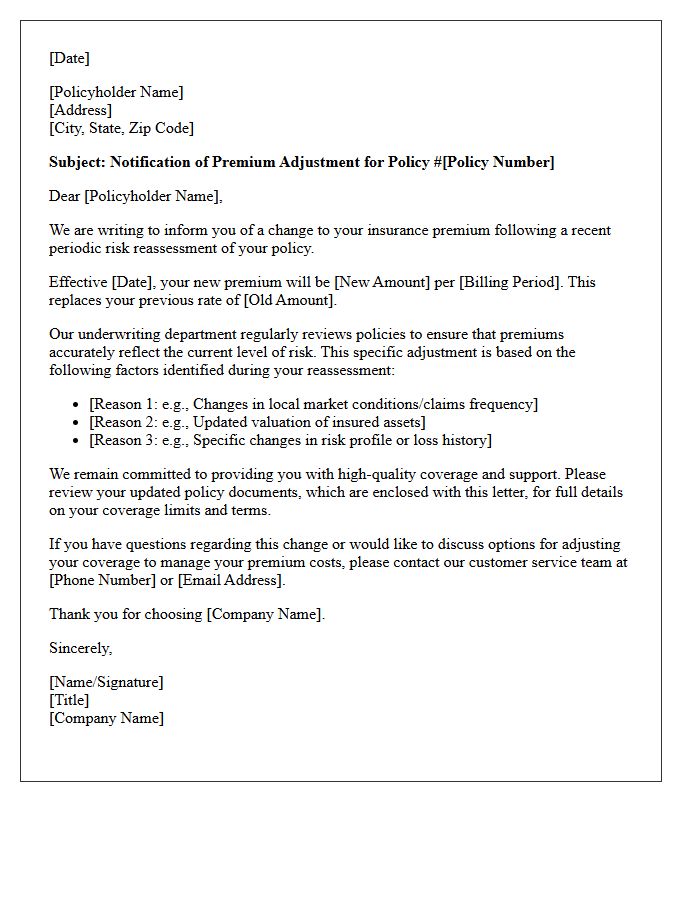 Risk Reassessment Premium Increase Explanation Letter