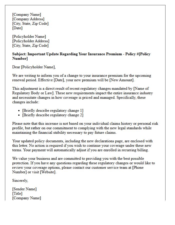 Regulatory Change Premium Increase Explanation Letter