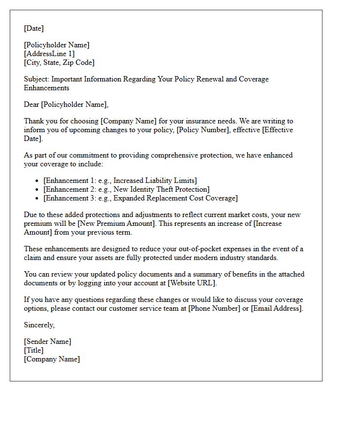 Coverage Enhancement Premium Increase Explanation Letter