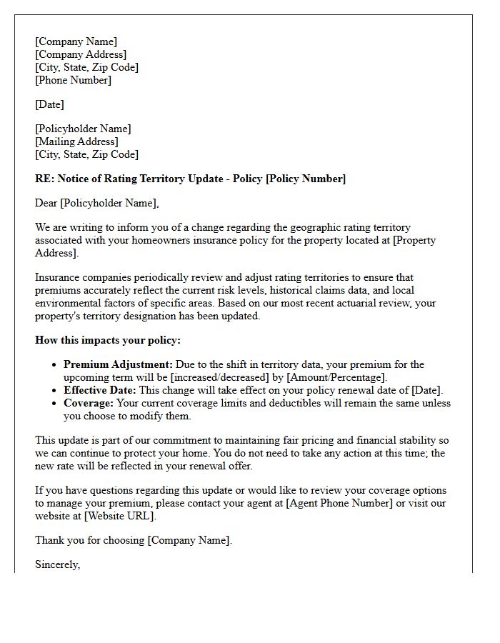 Homeowners Policy Territory Update Impact Letter