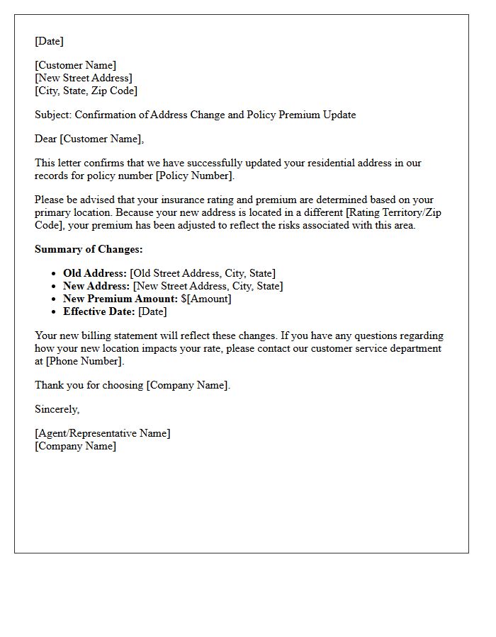 Change of Address Confirmation and Rating Impact Letter
