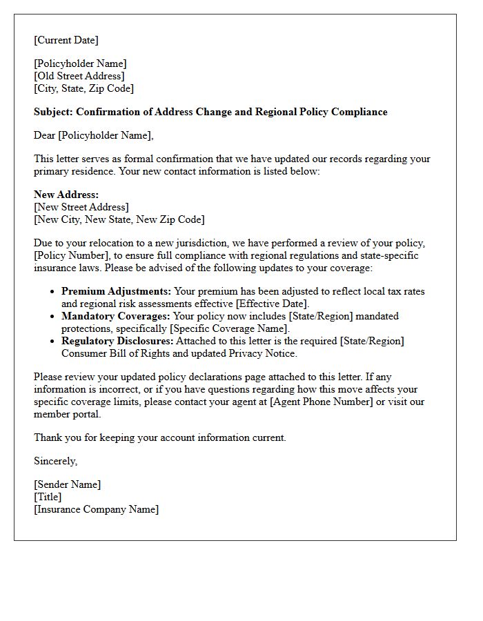 Policyholder Address Update and Regional Compliance Letter