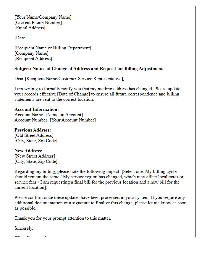 Mailing Address Update and Billing Impact Letter