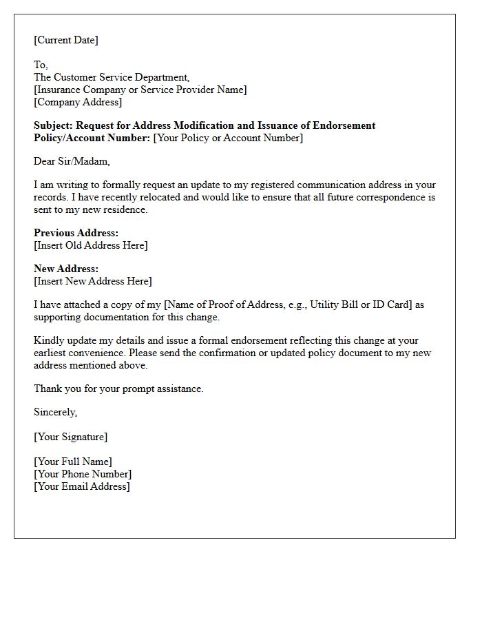 Address Modification and Endorsement Issuance Letter