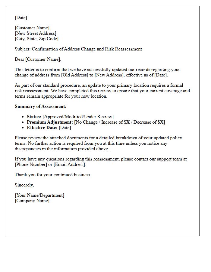 Risk Reassessment and Address Change Confirmation Letter