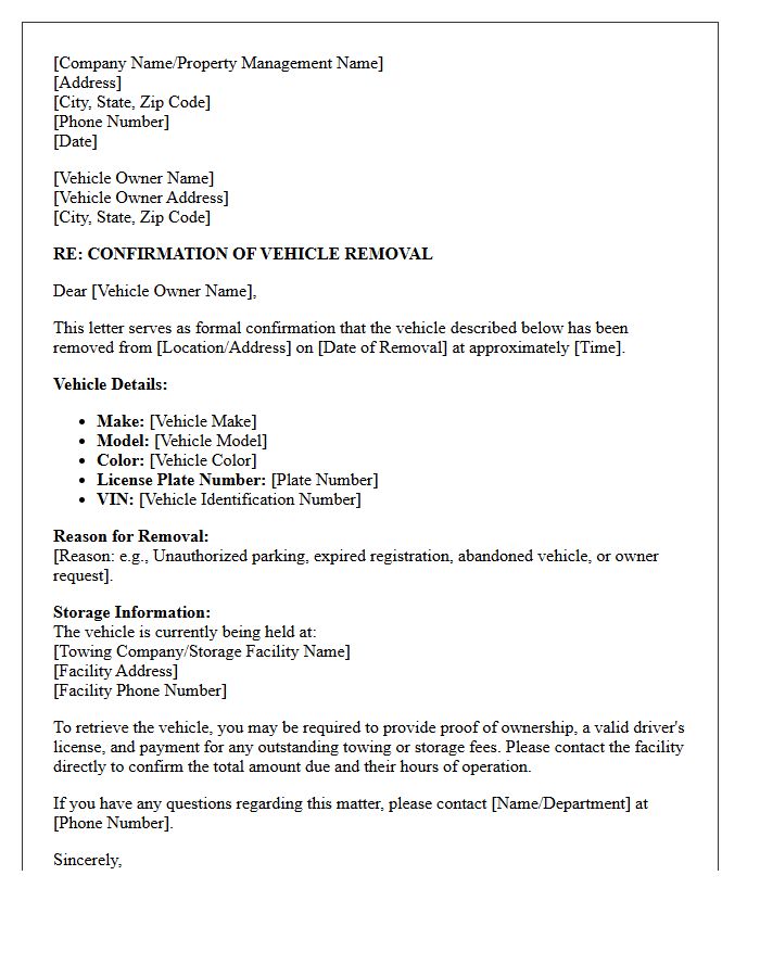 Vehicle Removal Confirmation Letter