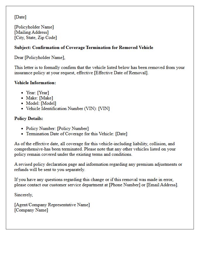 Coverage Termination Letter for Removed Vehicle