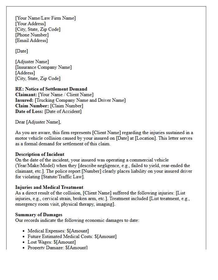 Initial Commercial Trucking Accident Settlement Offer Letter