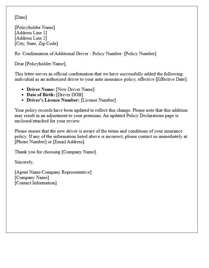 Driver Addition Confirmation Letter