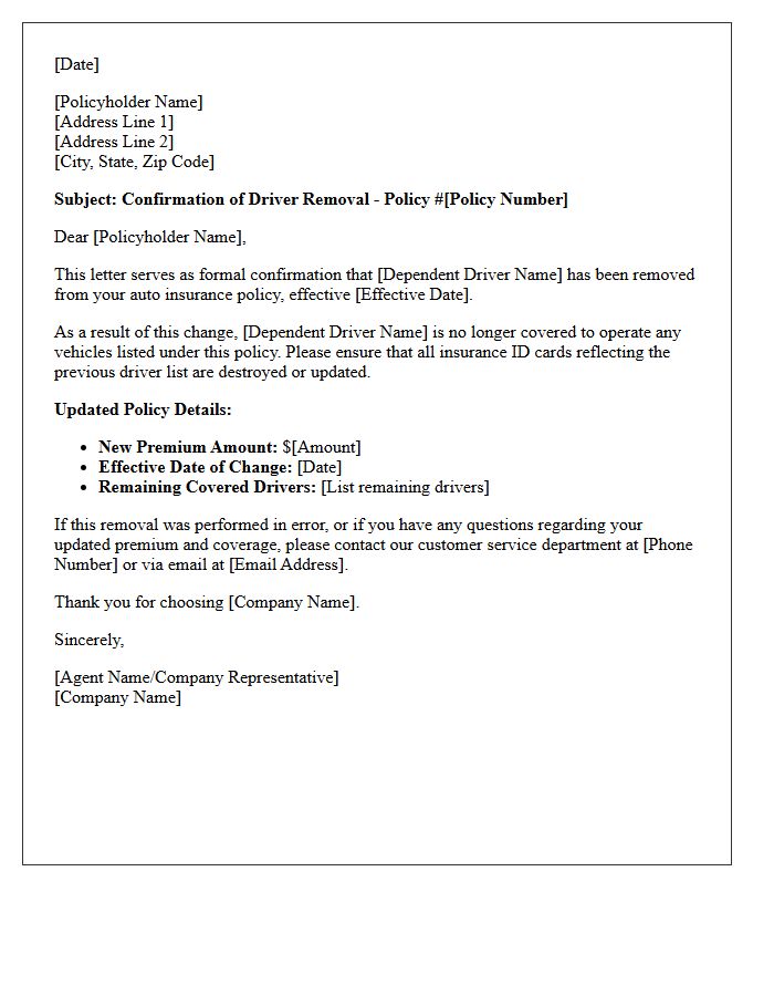 Dependent Driver Removal Confirmation Letter