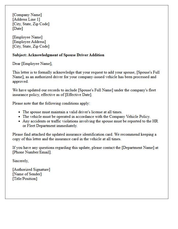 Spouse Driver Addition Acknowledgment Letter