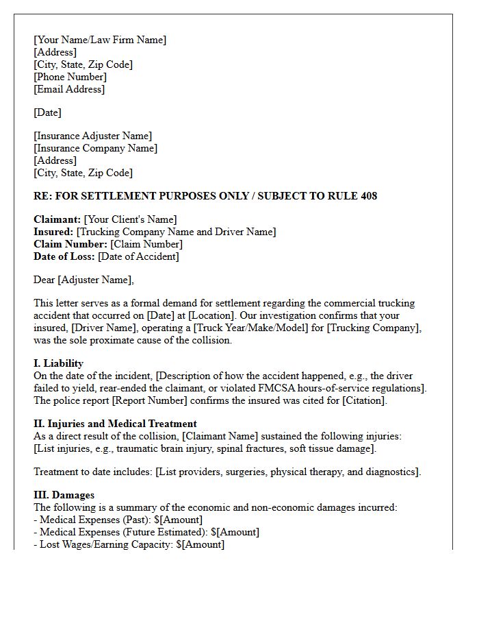 Pre-Litigation Commercial Trucking Accident Settlement Offer Letter