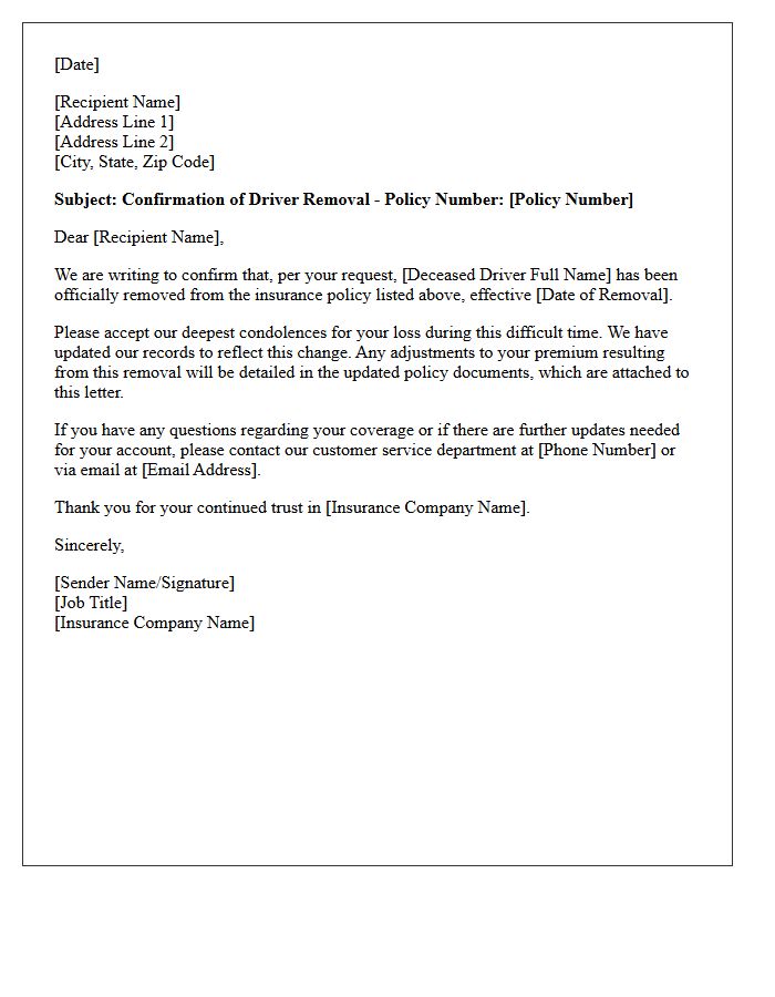 Deceased Driver Removal Confirmation Letter
