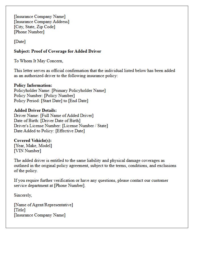 Proof Of Coverage For Added Driver Letter