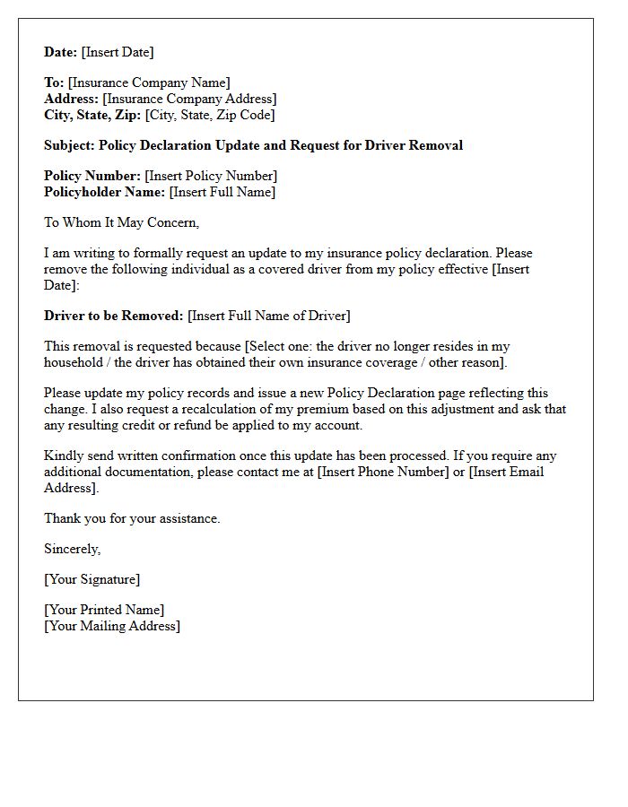 Policy Declaration Update And Driver Removal Letter