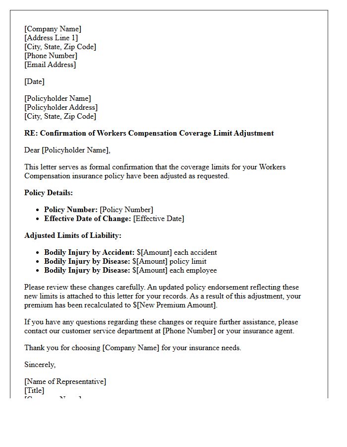 Workers Compensation Coverage Limit Adjustment Confirmation Letter