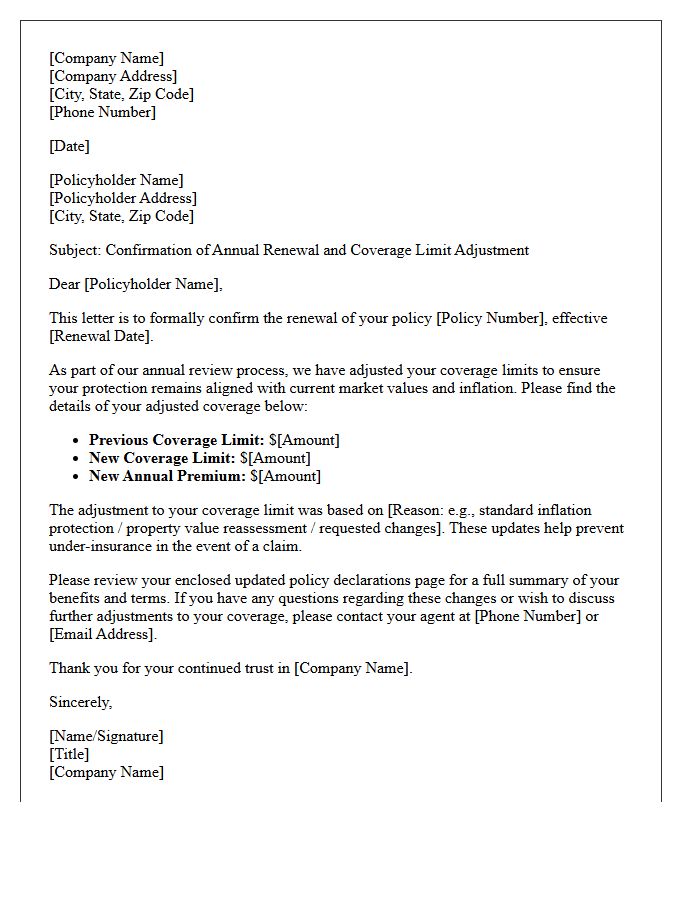 Annual Renewal Coverage Limit Adjustment Confirmation Letter