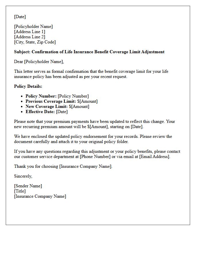 Life Insurance Benefit Coverage Limit Adjustment Confirmation Letter