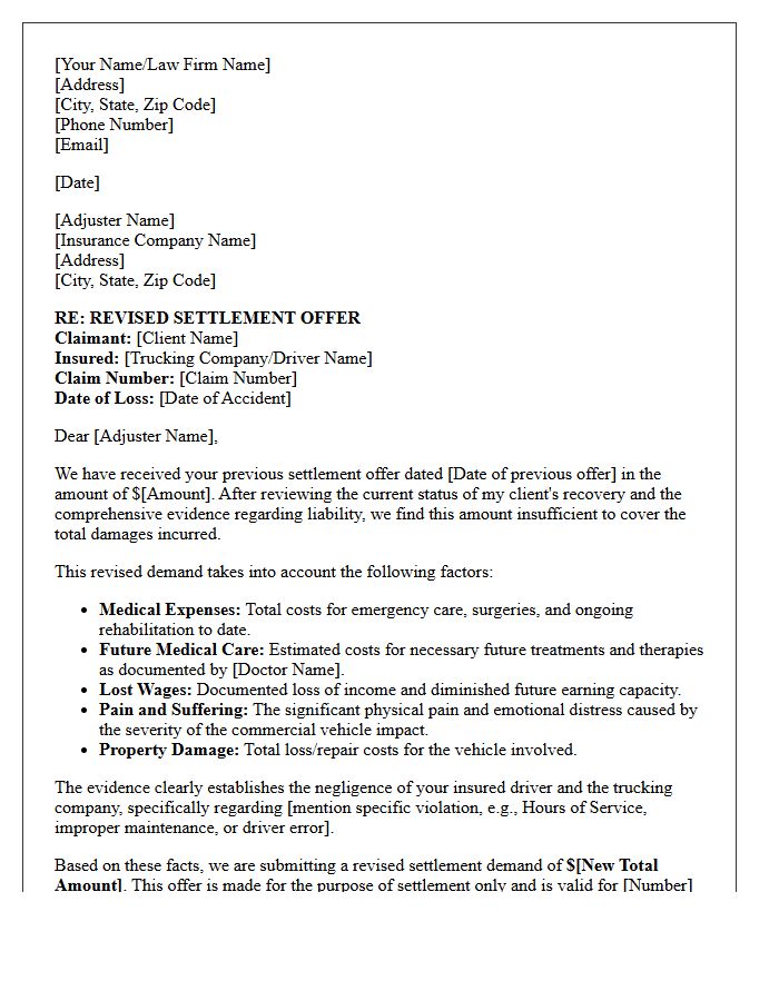 Revised Commercial Trucking Accident Settlement Offer Letter