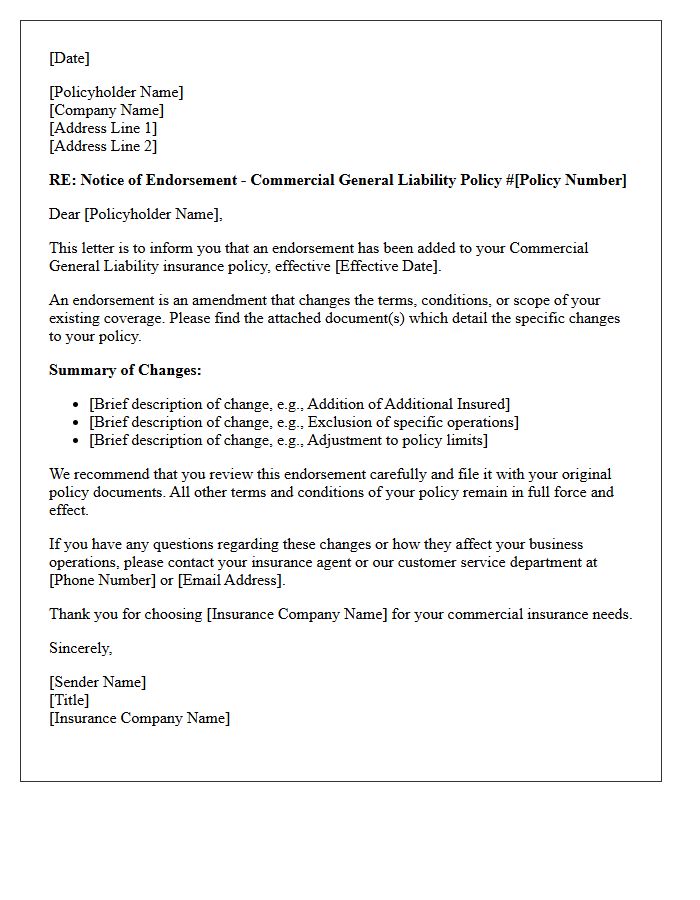 Commercial Liability Endorsement Notification Letter