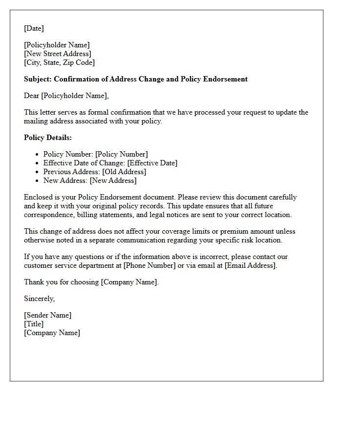 Address Change Endorsement Processing Letter