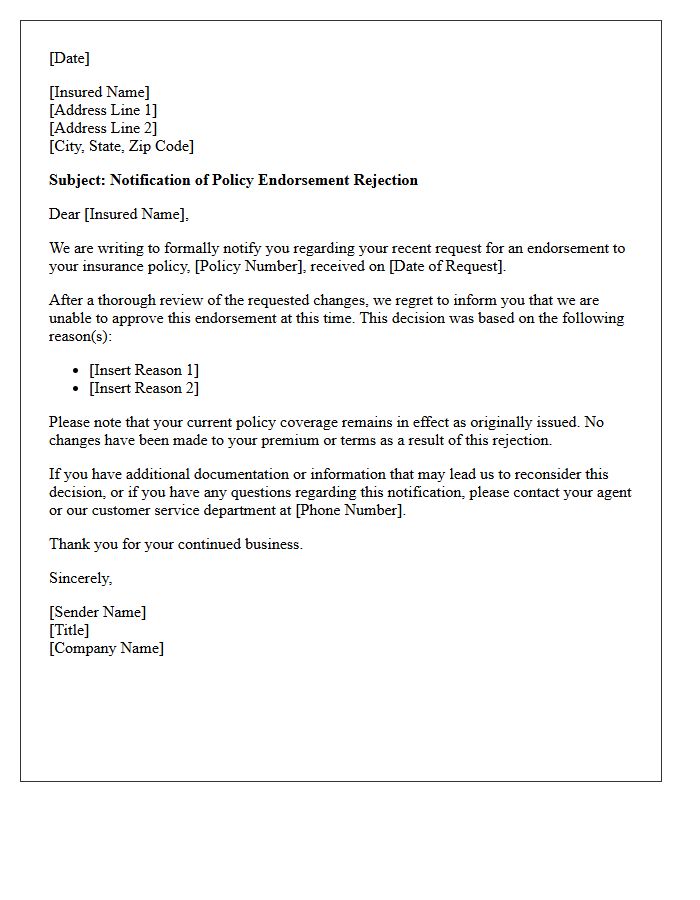 Policy Endorsement Rejection Notification Letter