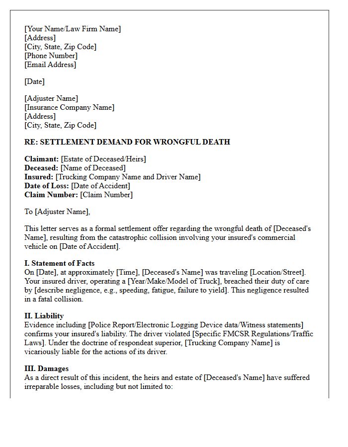 Wrongful Death Commercial Trucking Accident Settlement Offer Letter