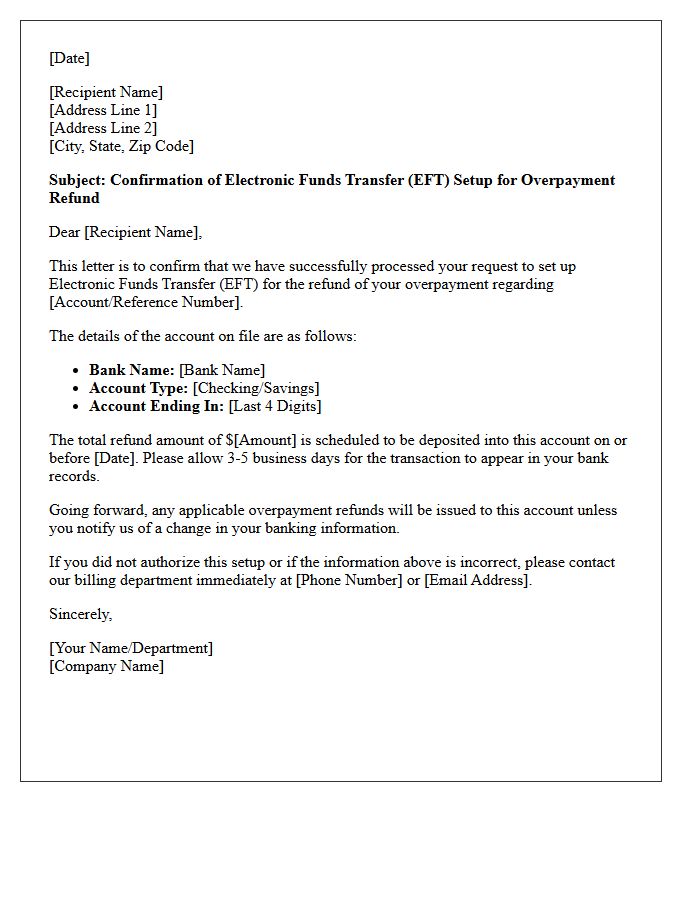 Overpayment Refund Electronic Funds Transfer Setup Confirmation Letter