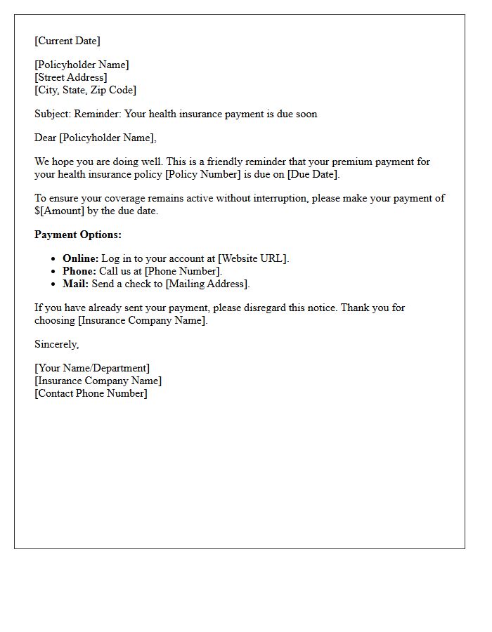 Friendly Upcoming Health Insurance Payment Reminder Letter