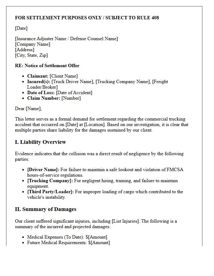Multi-Party Commercial Trucking Accident Settlement Offer Letter