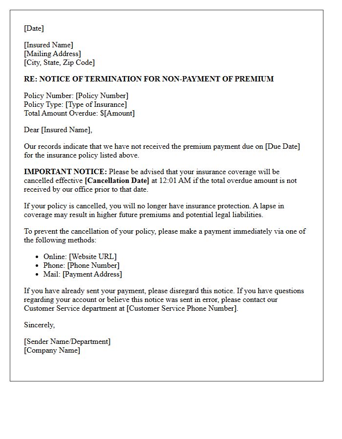 Impending Policy Cancellation Letter For Non-Payment Of Premium