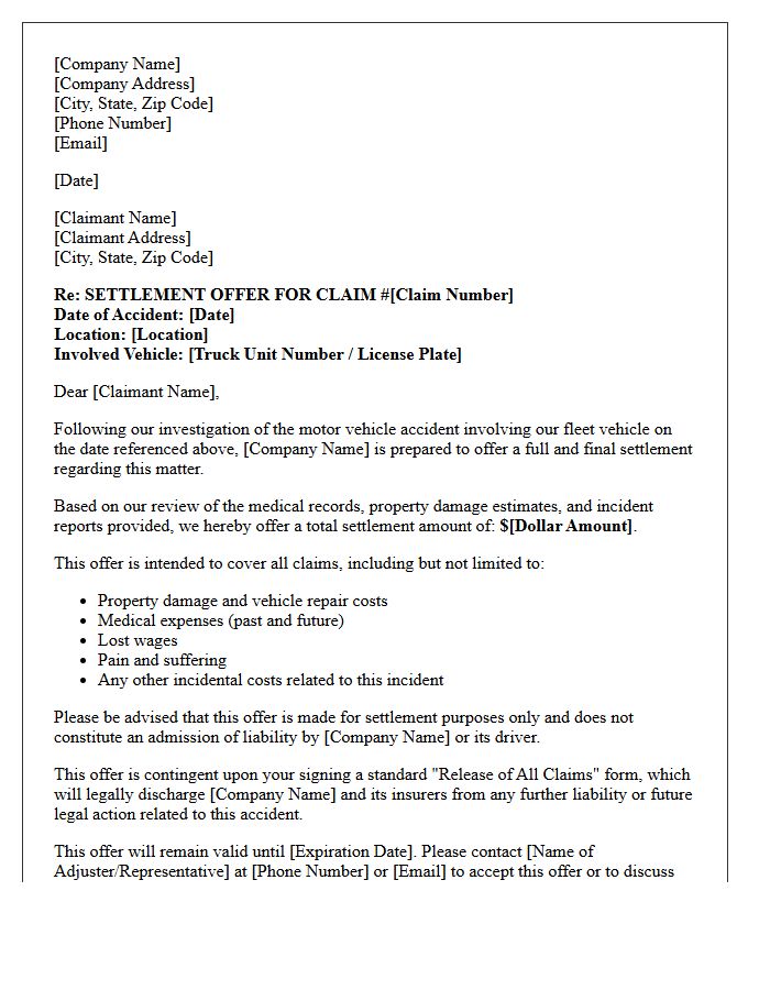 Corporate Fleet Commercial Trucking Accident Settlement Offer Letter