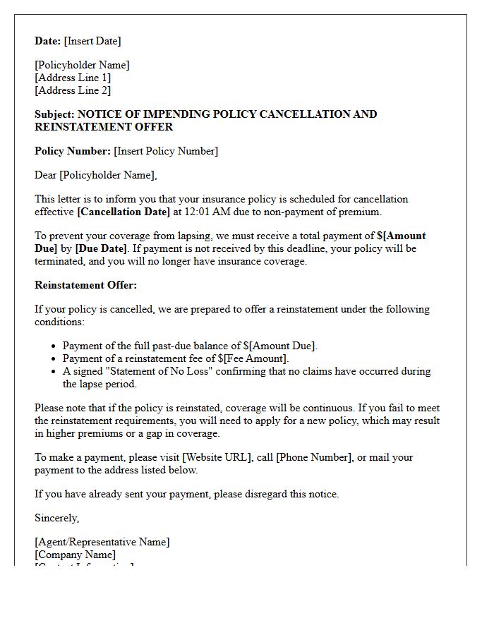 Impending Policy Cancellation And Reinstatement Offer Letter