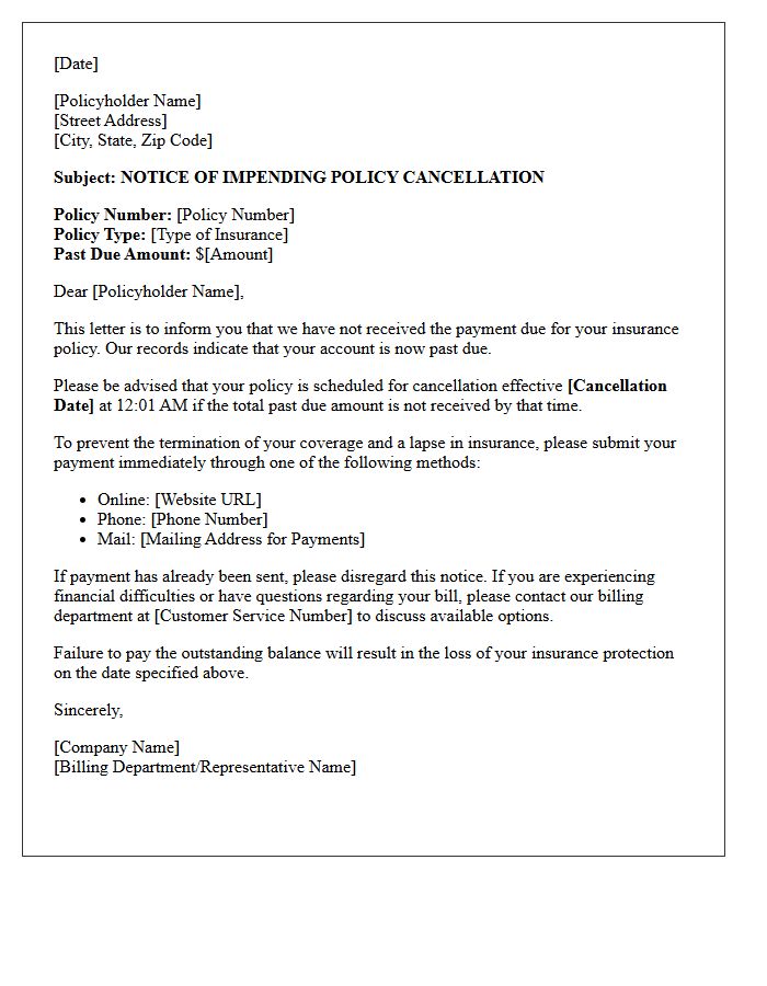 Impending Policy Cancellation Letter For Lapsed Payment Terms