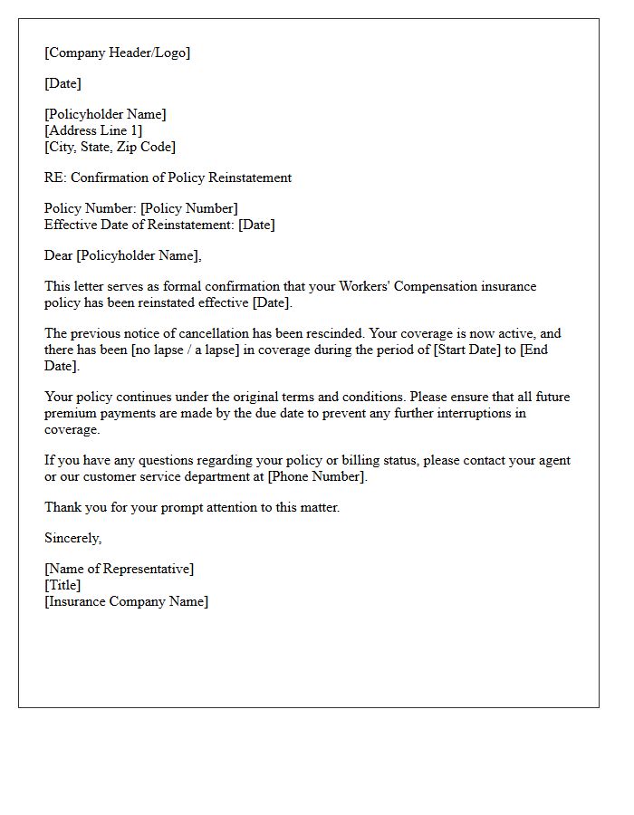 Workers Compensation Policy Reinstatement Confirmation Letter