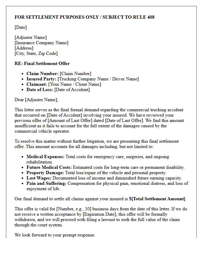 Final Commercial Trucking Accident Settlement Offer Letter