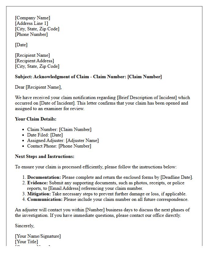 Initial Claim Acknowledgment And Instruction Letter