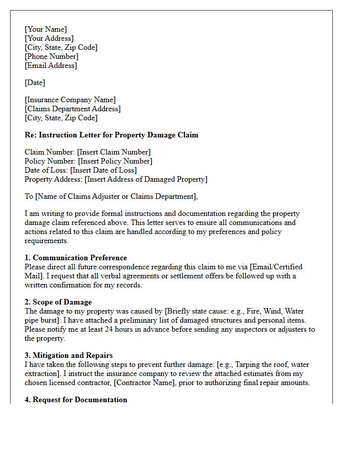 Homeowners Property Damage Claim Instruction Letter