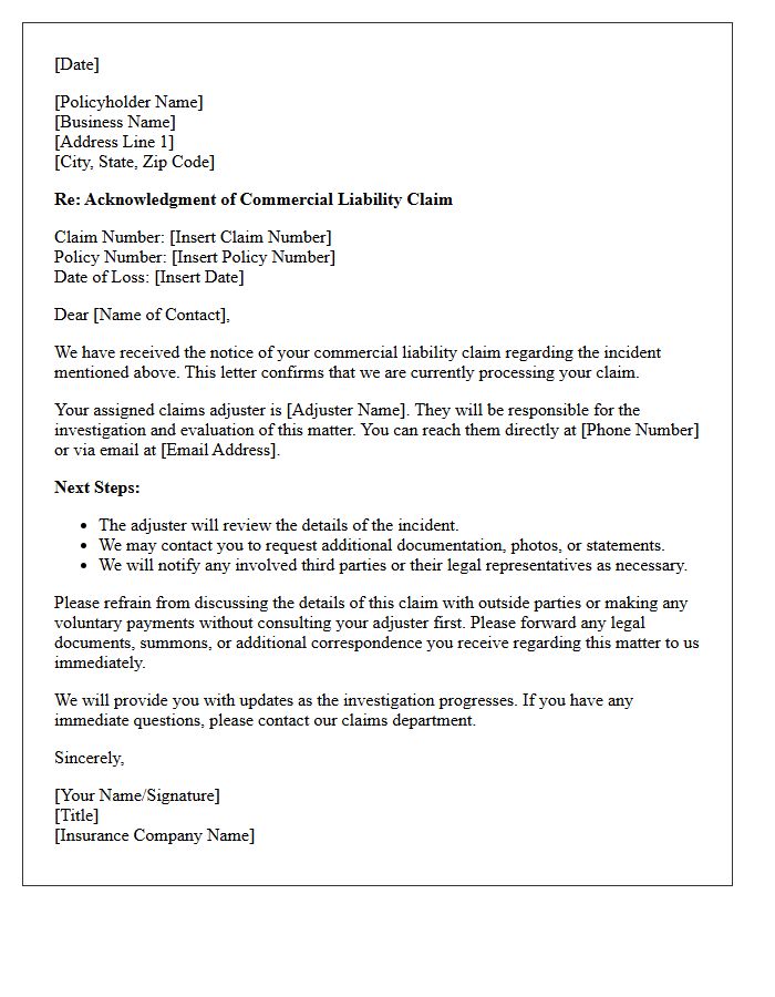 Commercial Liability Claim Processing Letter