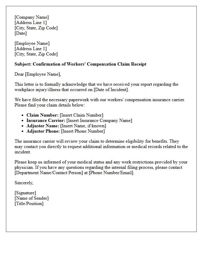 Workers Compensation Claim Confirmation Letter