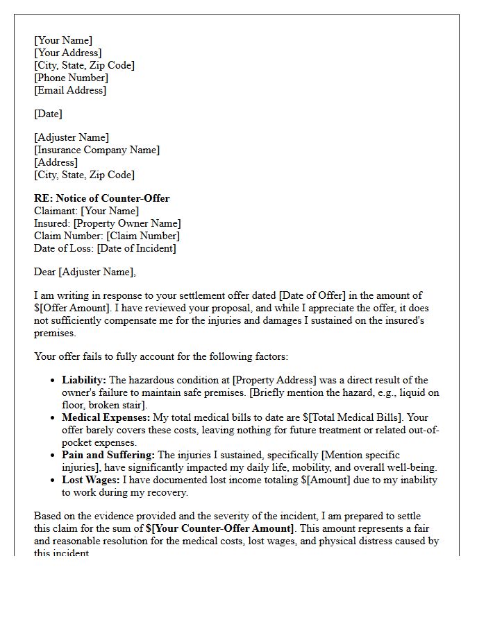 Premises Liability Counter Offer Settlement Letter