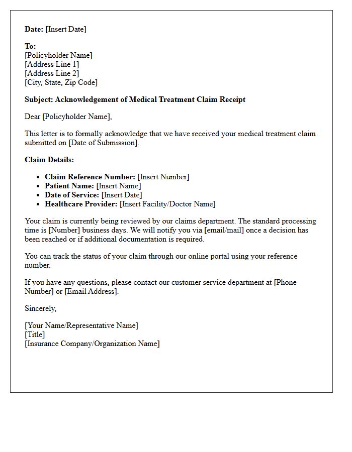 Medical Treatment Claim Receipt Letter