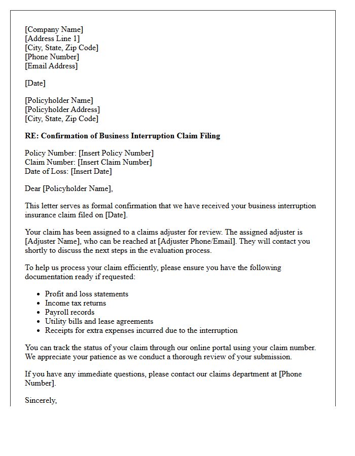 Business Interruption Claim Filing Confirmation Letter