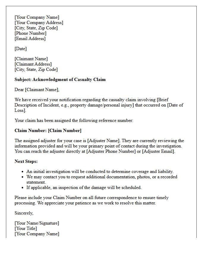 General Casualty Claim Acknowledgment Letter
