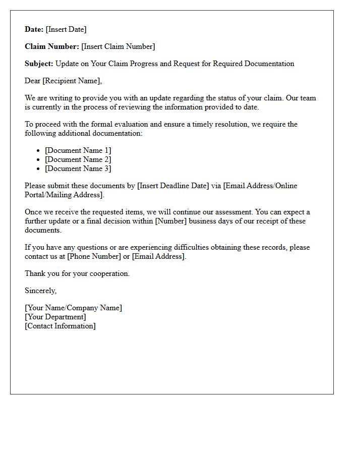 Required Documentation And Claim Progress Letter